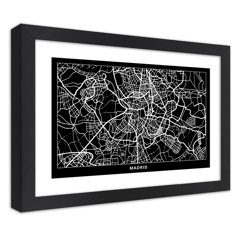 ⁨Poster in black frame, City plan Madrid (Size 100x70)⁩ at Wasserman.eu