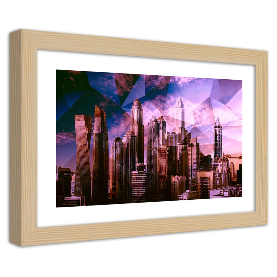 ⁨Natural Frame Poster, Geometric City in Purple (Size 45x30)⁩ at Wasserman.eu