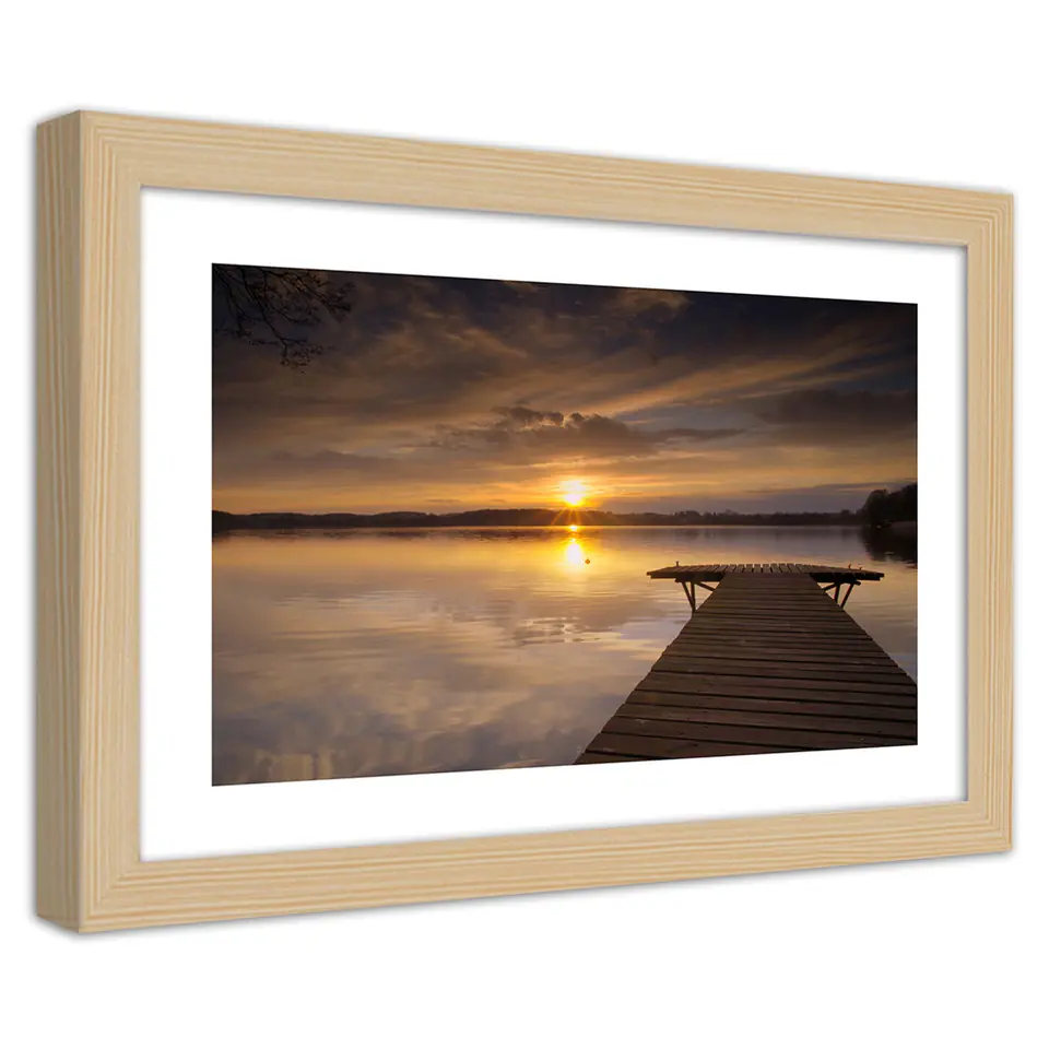 ⁨Obraz w ramie, Pomost na jeziorze (Rozmiar 90x60)⁩ w sklepie Wasserman.eu