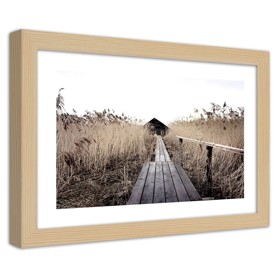 ⁨Natural Frame Poster, Old Pier in Tall Reeds (Size 60x40)⁩ at Wasserman.eu