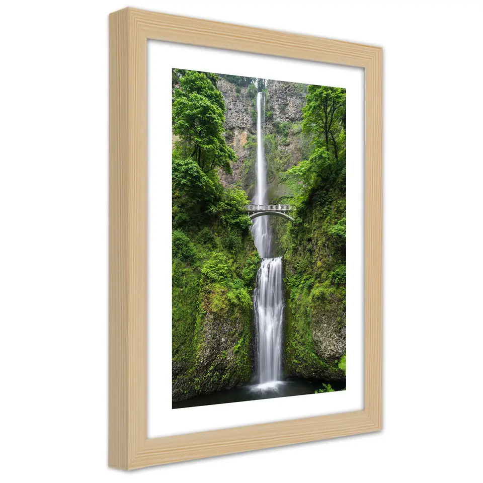 ⁨Natural Frame Poster, Bridge Over Waterfall (Size 40x60)⁩ at Wasserman.eu