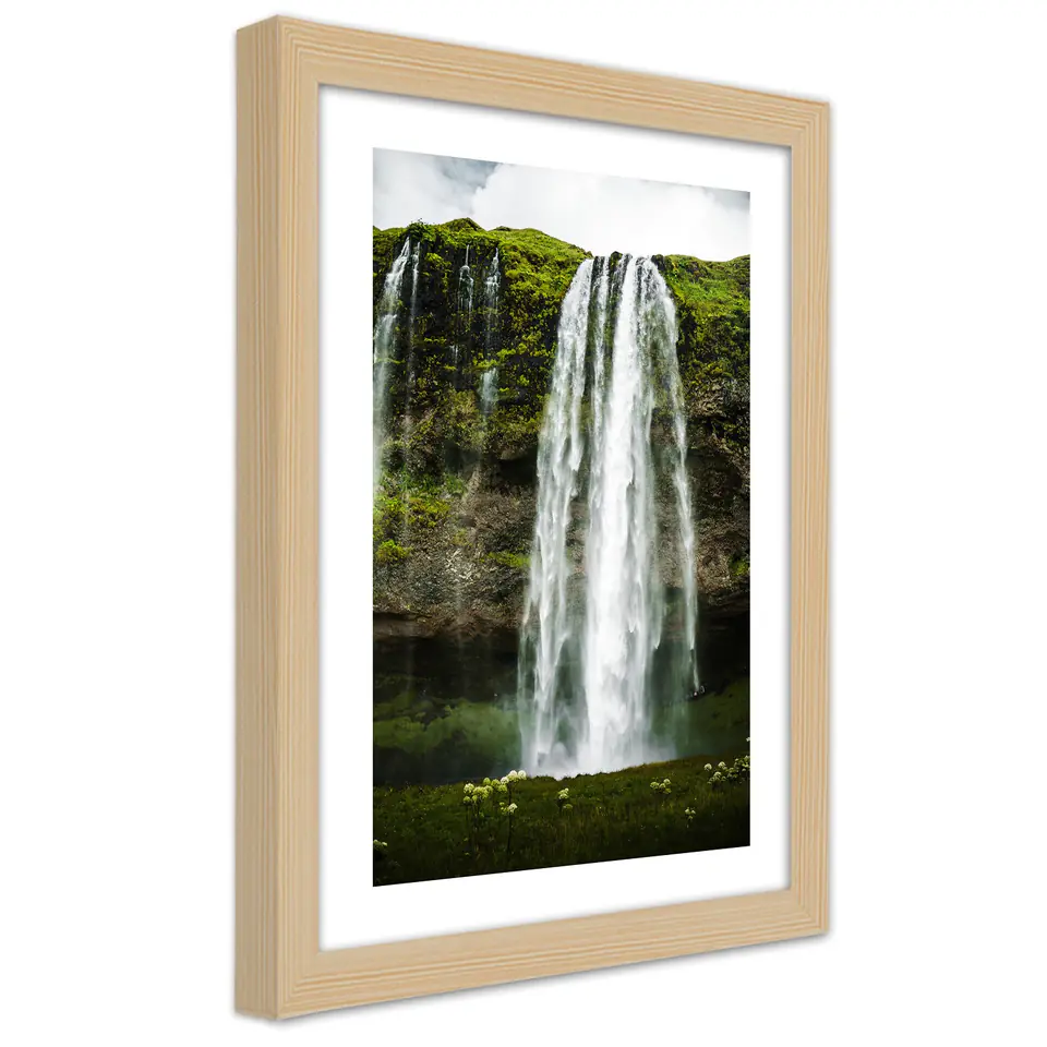 ⁨Natural frame poster, Waterfall in green mountains (Size 30x45)⁩ at Wasserman.eu