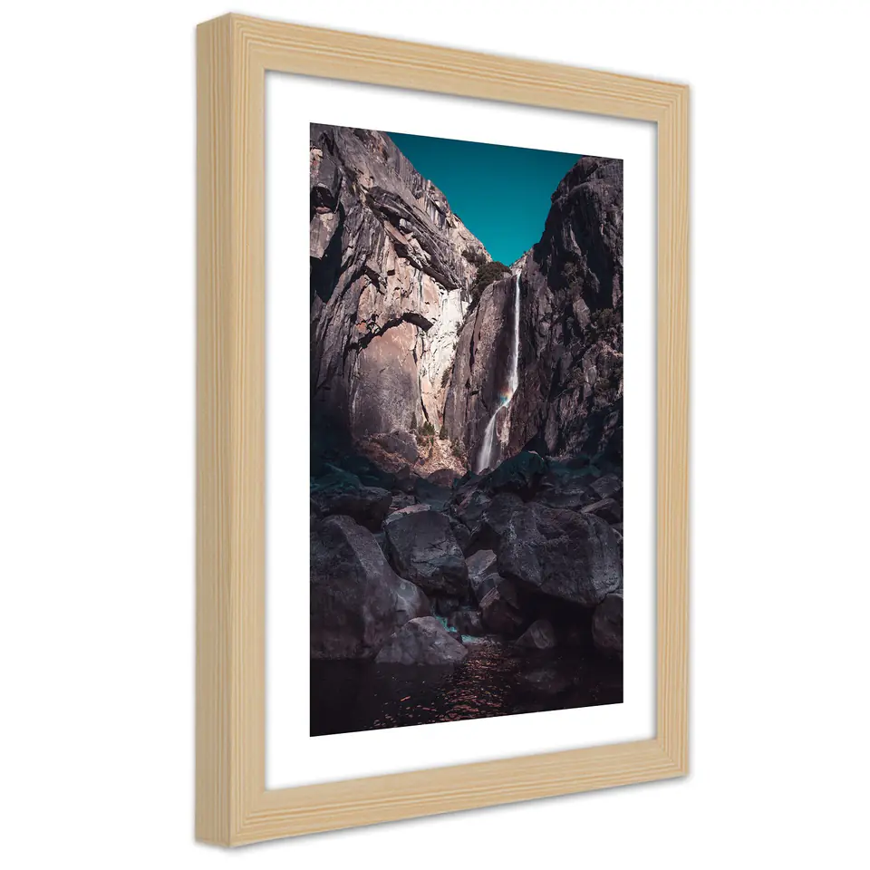 ⁨Natural Frame Poster, Waterfall Among High Rocks (Size 20x30)⁩ at Wasserman.eu