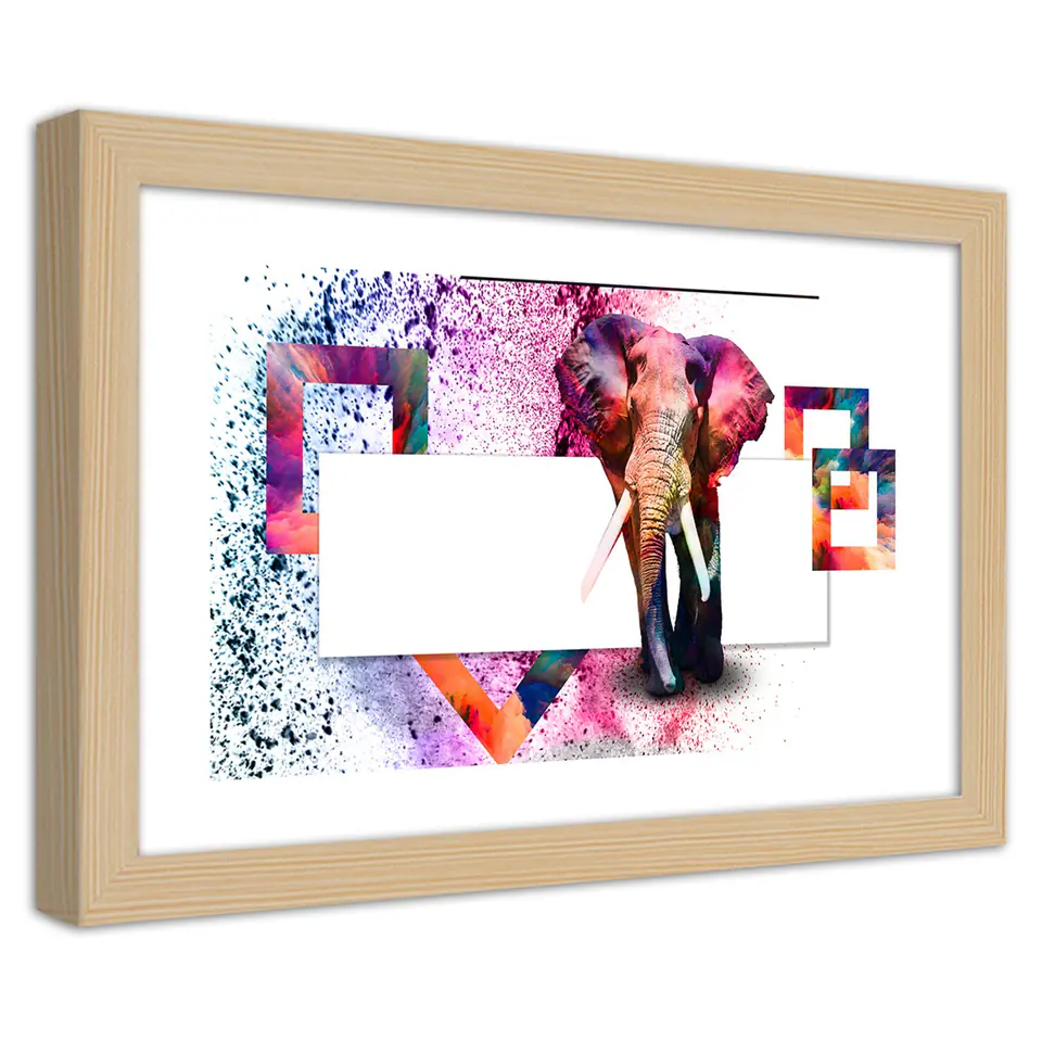 ⁨Natural Frame Poster, Colorful Elephant (Size 100x70)⁩ at Wasserman.eu