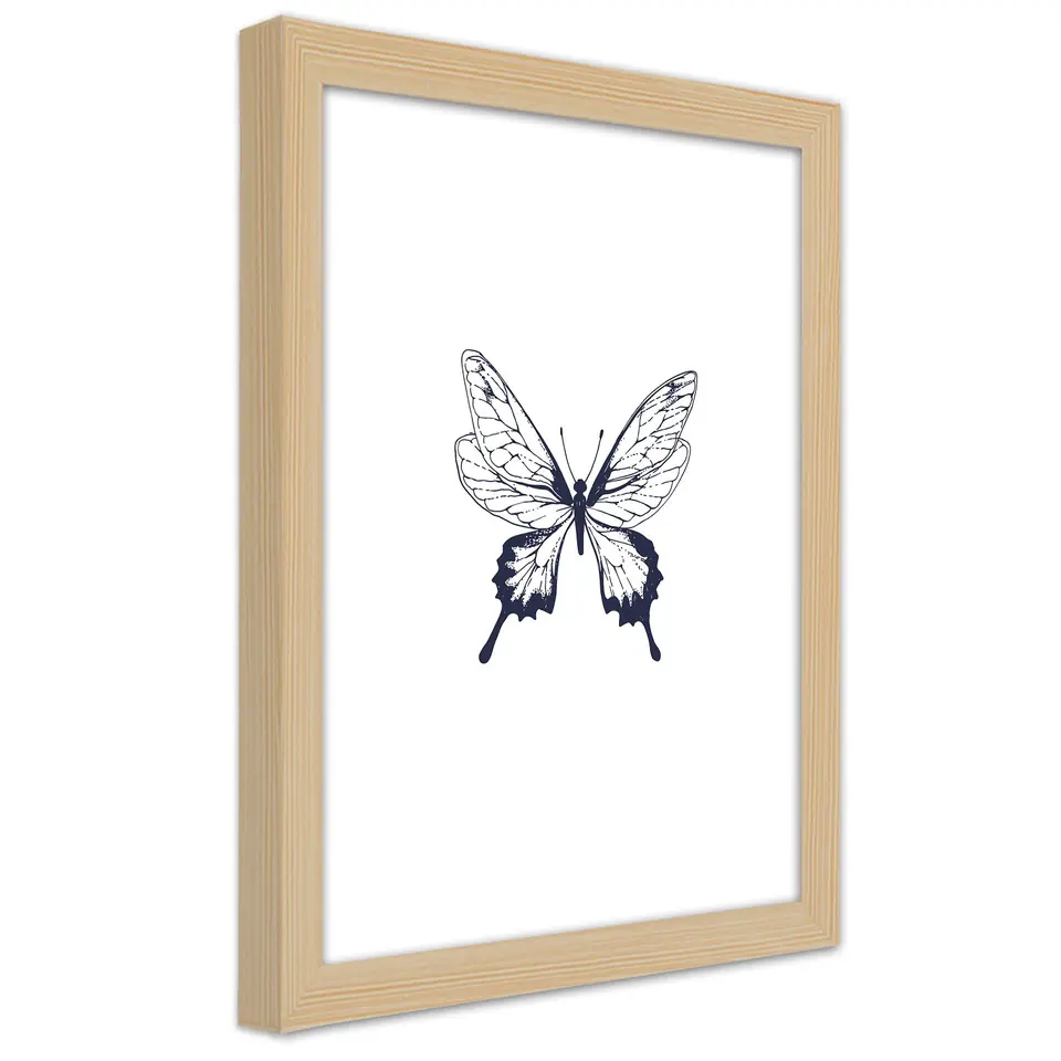 ⁨Natural Frame Poster, Butterfly Drawn (Size 40x60)⁩ at Wasserman.eu