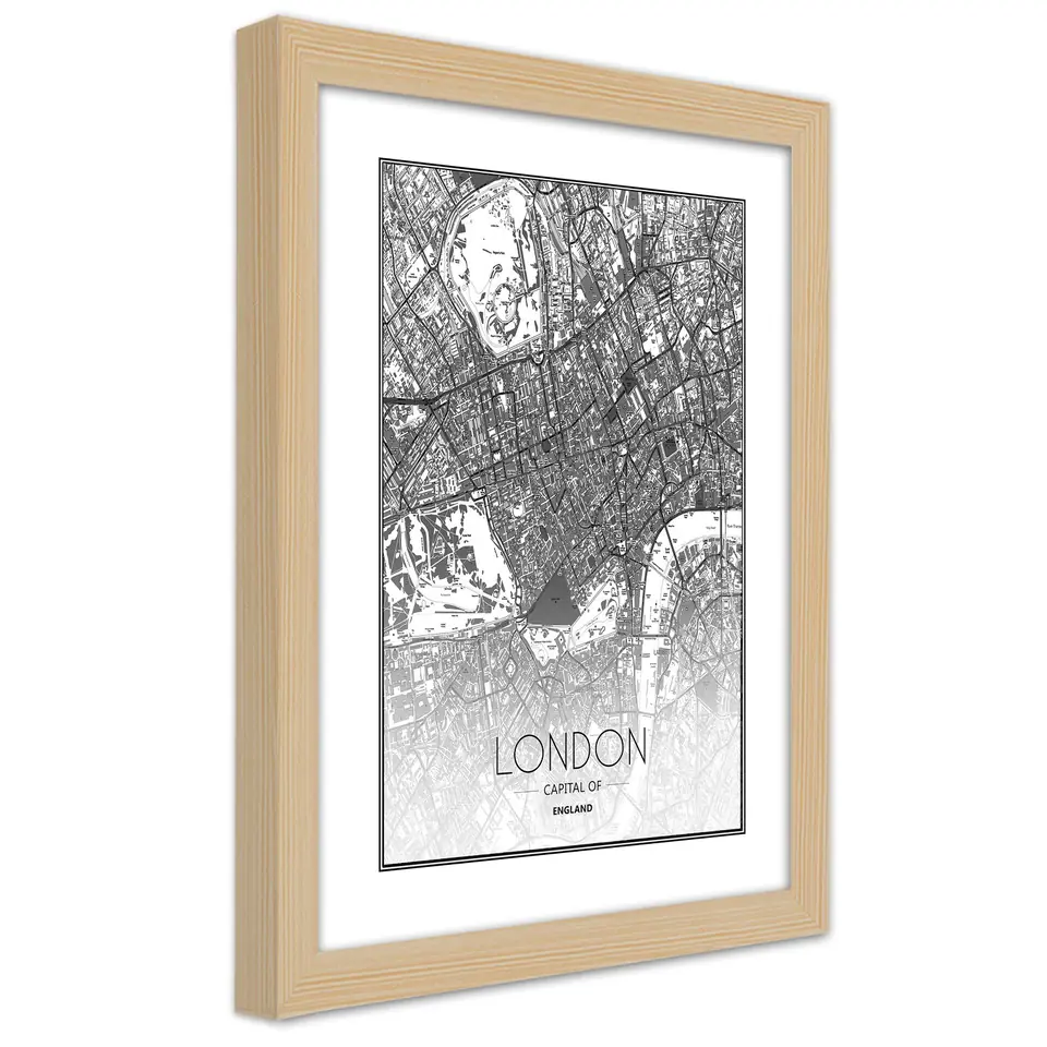 ⁨Natural Frame Poster, Plan of London (Size 30x45)⁩ at Wasserman.eu