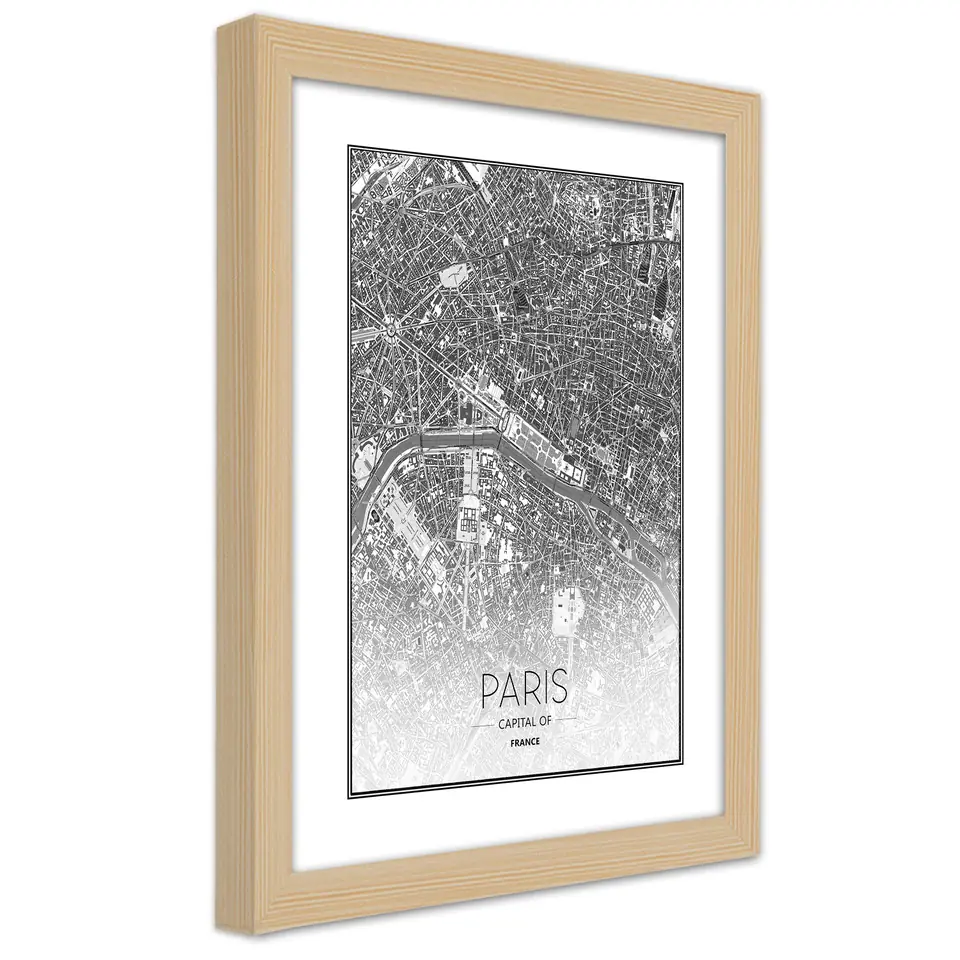 ⁨Natural Frame Poster, Plan of Paris (Size 60x90)⁩ at Wasserman.eu