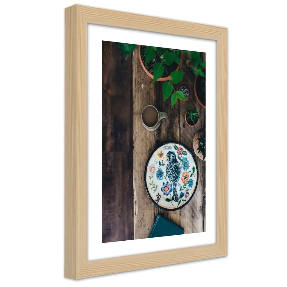 ⁨Natural frame poster, Embroidered bird (Size 30x45)⁩ at Wasserman.eu