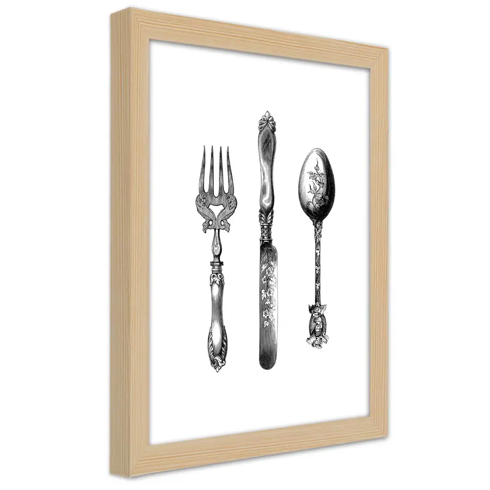 ⁨Natural Frame Poster, Rustic Cutlery (Size 60x90)⁩ at Wasserman.eu