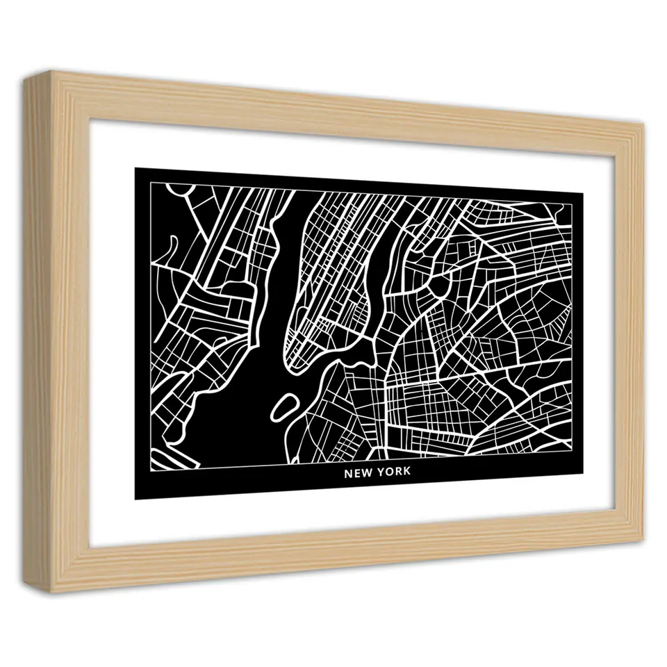 ⁨Natural Frame Poster, New York City Plan (Size 100x70)⁩ at Wasserman.eu