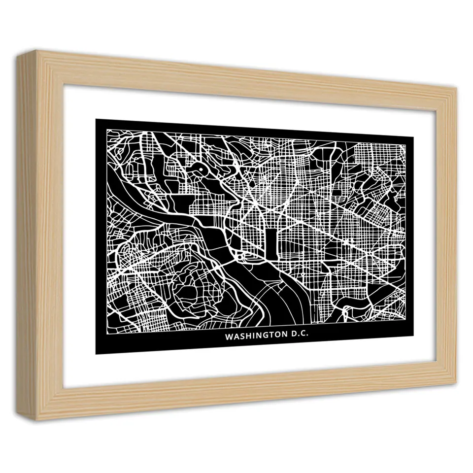 ⁨Obraz w ramie, Plan miasta Waszyngton (Rozmiar 60x40)⁩ w sklepie Wasserman.eu