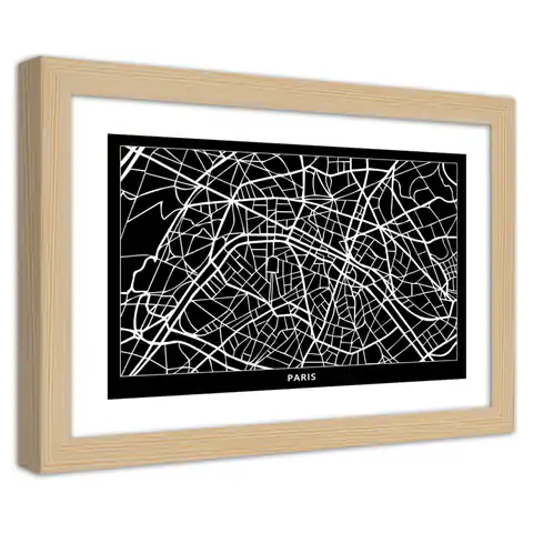 ⁨Obraz w ramie, Plan miasta Paryż (Rozmiar 90x60)⁩ w sklepie Wasserman.eu