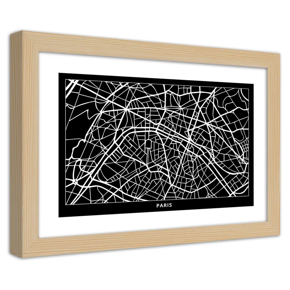 ⁨Obraz w ramie, Plan miasta Paryż (Rozmiar 45x30)⁩ w sklepie Wasserman.eu