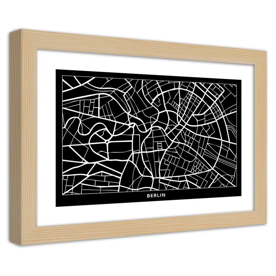 ⁨Natural frame poster, City plan Berlin (Size 100x70)⁩ at Wasserman.eu