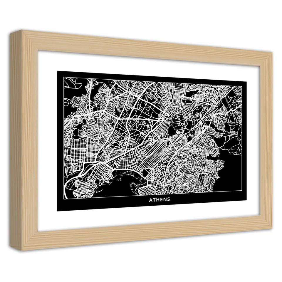 ⁨Natural Frame Poster, City Plan of Athens (Size 90x60)⁩ at Wasserman.eu