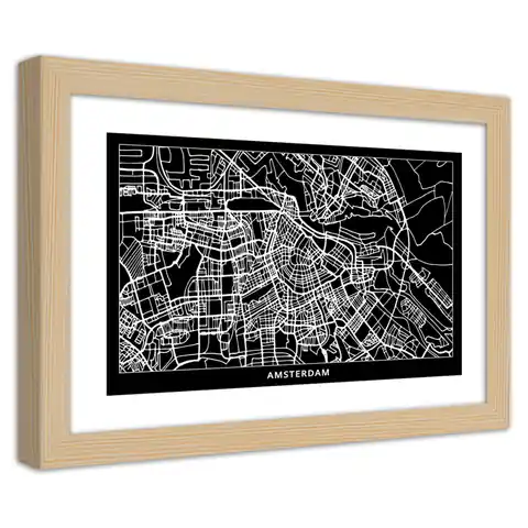 ⁨Obraz w ramie, Plan miasta Amsterdam (Rozmiar 60x40)⁩ w sklepie Wasserman.eu