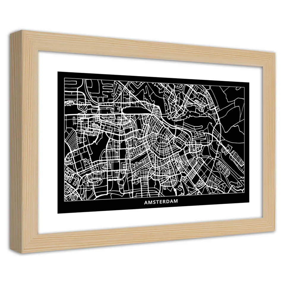 ⁨Natural Frame Poster, City Plan Amsterdam (Size 60x40)⁩ at Wasserman.eu