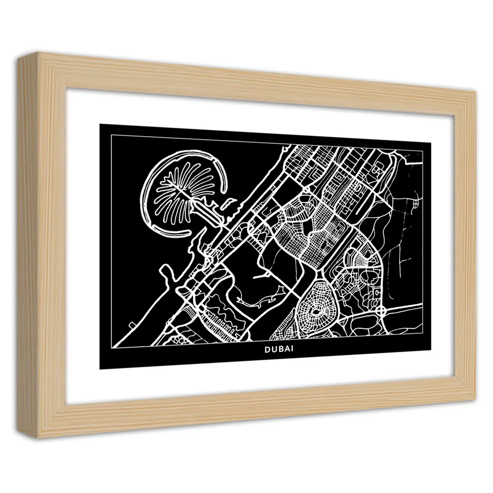 ⁨Natural Frame Poster, Dubai City Plan (Size 60x40)⁩ at Wasserman.eu