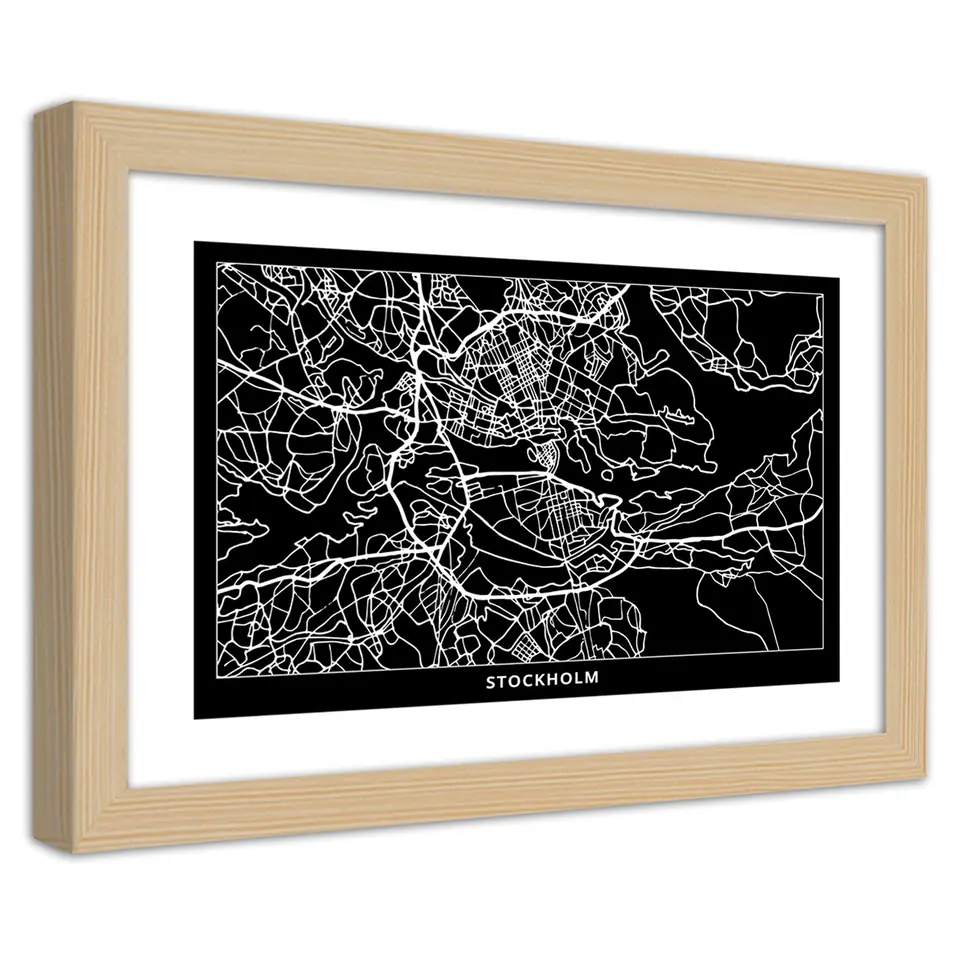 ⁨Natural Frame Poster, Stockholm City Plan (Size 90x60)⁩ at Wasserman.eu