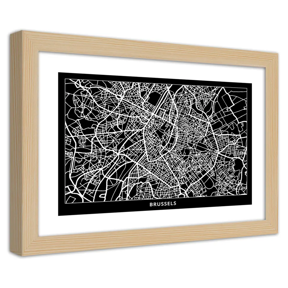 ⁨Natural frame poster, City plan Brussels (Size 100x70)⁩ at Wasserman.eu