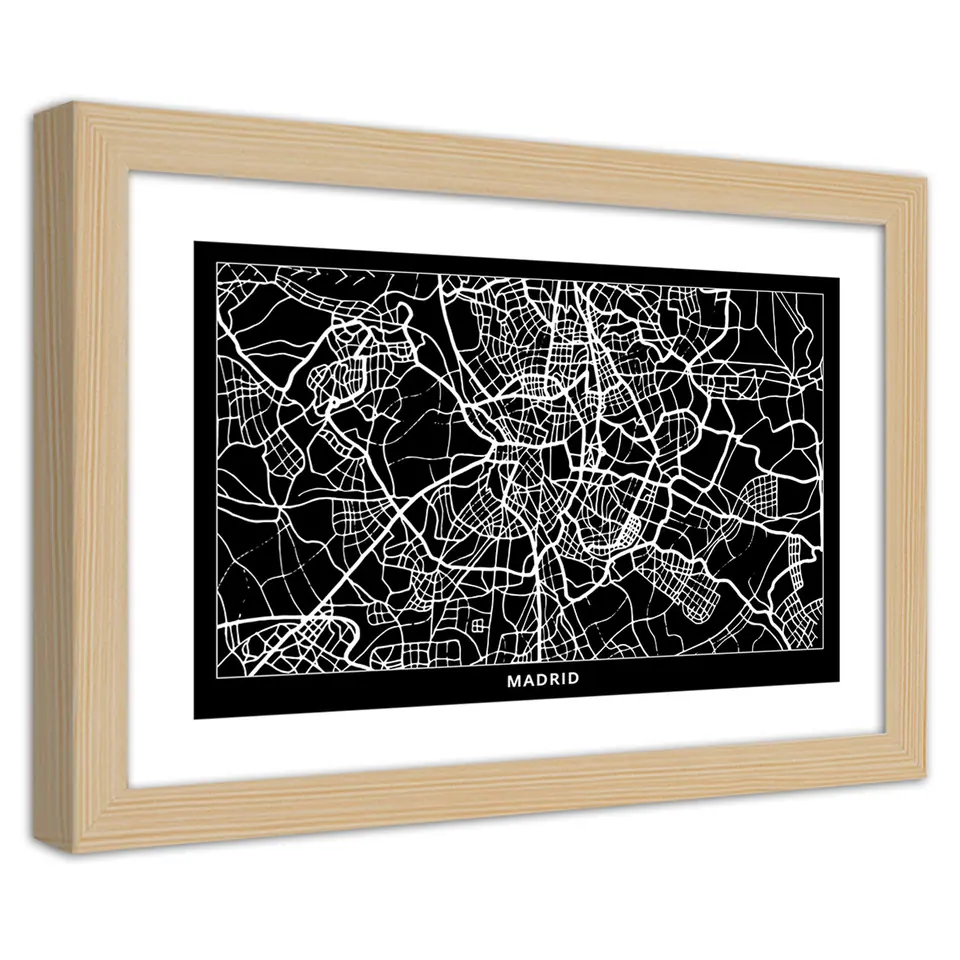 ⁨Natural Frame Poster, City Plan Madrid (Size 60x40)⁩ at Wasserman.eu