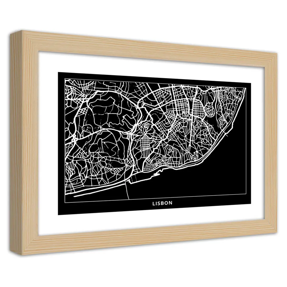 ⁨Natural Frame Poster, City Plan of Lisbon (Size 100x70)⁩ at Wasserman.eu