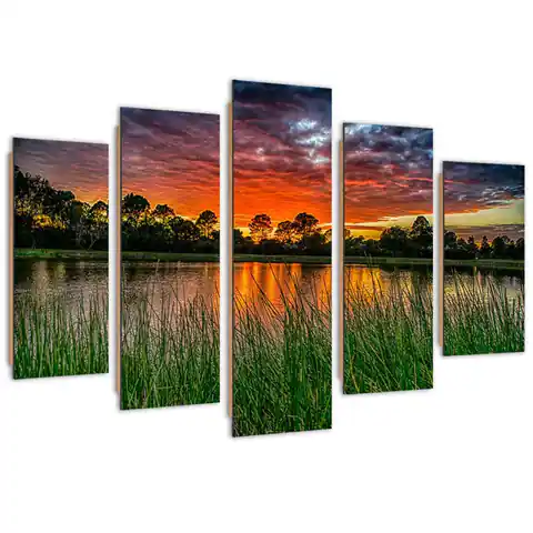 ⁨Five-part image Deco Panel, Sunset Sky (Size 150x100)⁩ at Wasserman.eu
