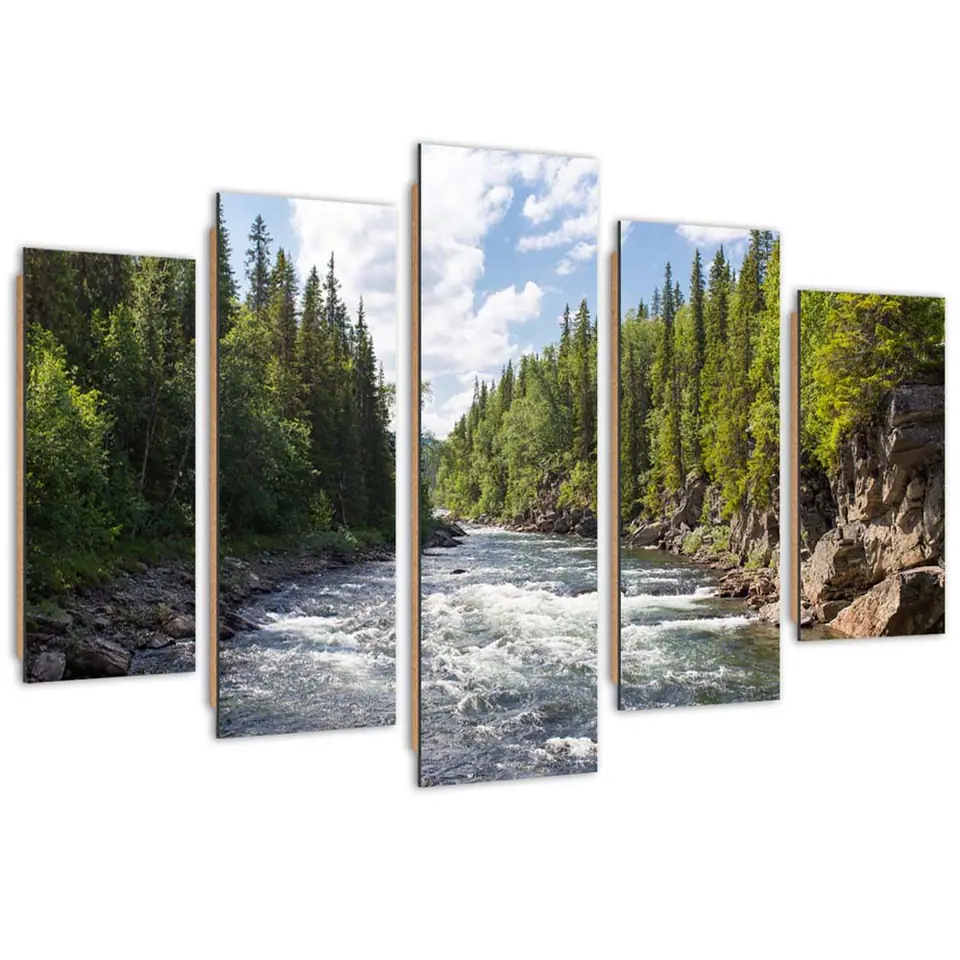 ⁨Obraz pięcioczęściowy Deco Panel, Rzeka w lesie (Rozmiar 100x70)⁩ w sklepie Wasserman.eu