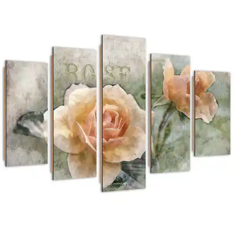⁨Five-part painting Deco Panel, Tea roses shabby chic (Size 100x70)⁩ at Wasserman.eu