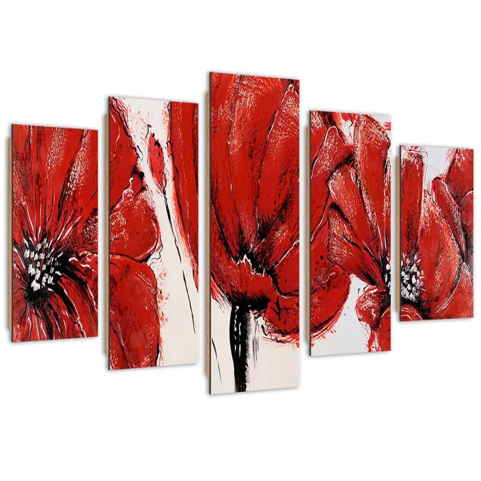 ⁨Five-part image Deco Panel, Red flowers (Size 100x70)⁩ at Wasserman.eu
