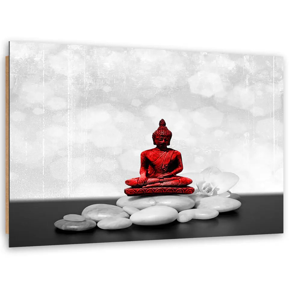 ⁨Obraz Deco Panel, Czerwony Budda na kamieniach (Rozmiar 100x70)⁩ w sklepie Wasserman.eu