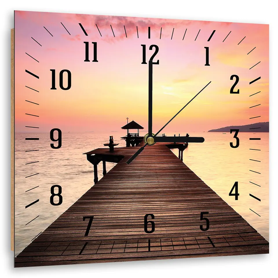 ⁨Picture with clock, Pier and setting sun (Size 60x60)⁩ at Wasserman.eu