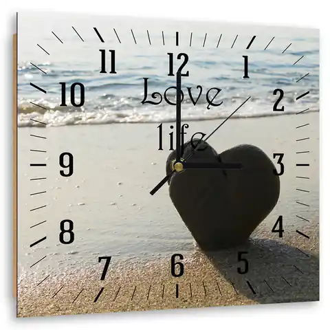 ⁨Obraz z zegarem, Serce na plaży (Rozmiar 40x40)⁩ w sklepie Wasserman.eu