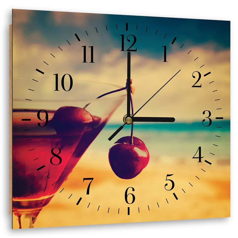 ⁨Obraz z zegarem, Drink wiśniowy (Rozmiar 80x80)⁩ w sklepie Wasserman.eu