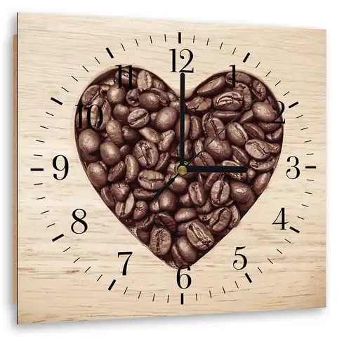⁨Obraz z zegarem, Serce z ziaren kawy (Rozmiar 80x80)⁩ w sklepie Wasserman.eu
