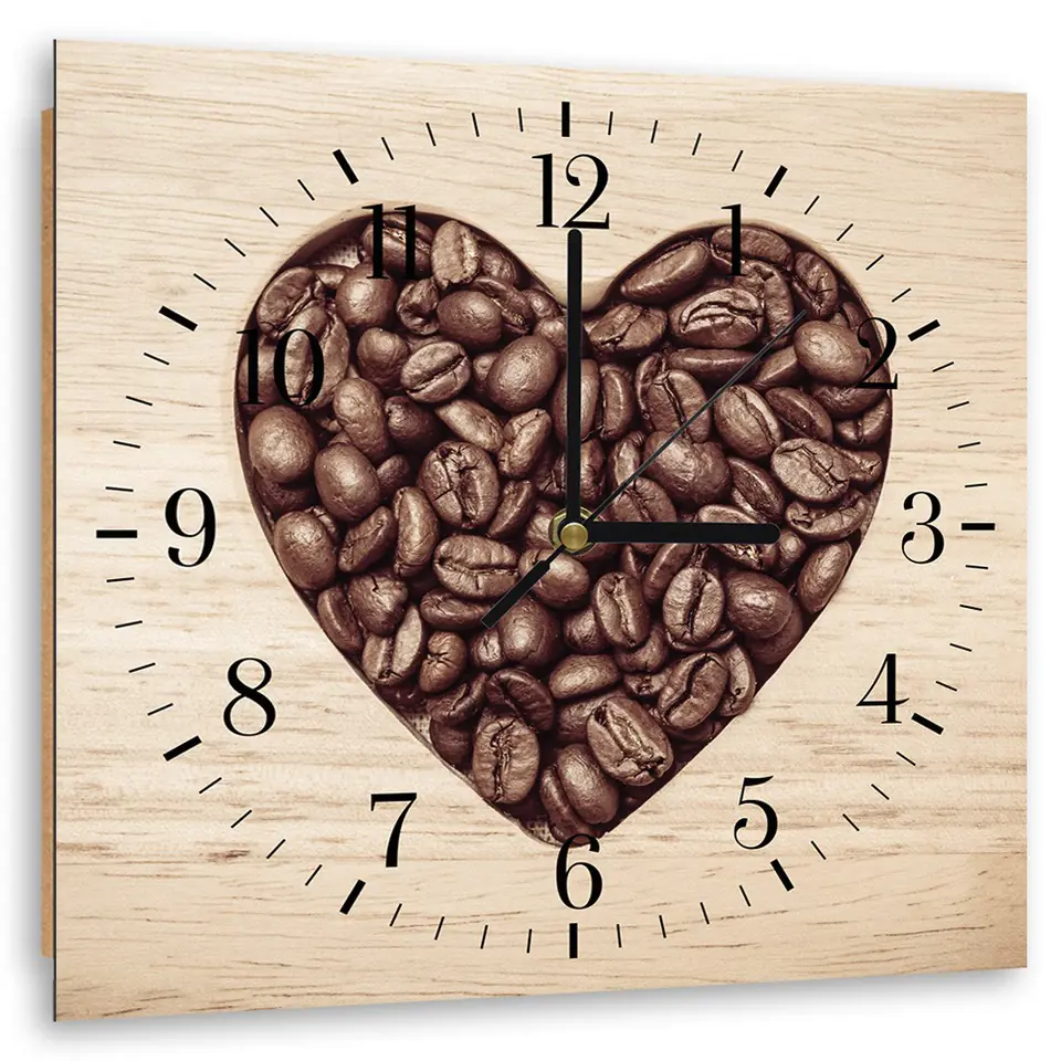 ⁨Picture with clock, Heart of coffee beans (Size 40x40)⁩ at Wasserman.eu