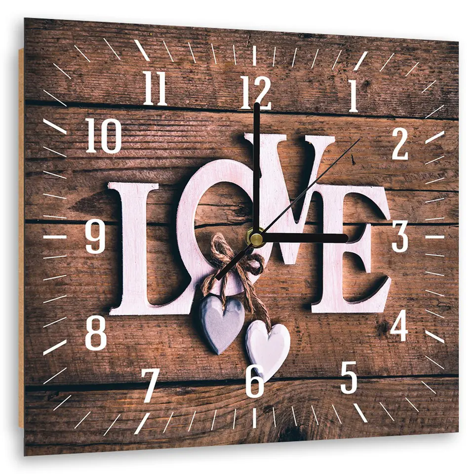 ⁨Picture with clock, Love on dark boards (Size 40x40)⁩ at Wasserman.eu