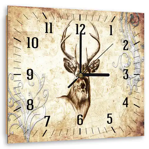 ⁨Picture with clock, Deer in sepia (Size 40x40)⁩ at Wasserman.eu