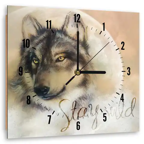 ⁨Obraz z zegarem, Stay wild (Rozmiar 40x40)⁩ w sklepie Wasserman.eu