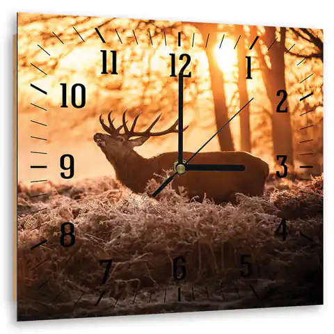 ⁨Picture with clock, Deer in the sunshine (Size 80x80)⁩ at Wasserman.eu