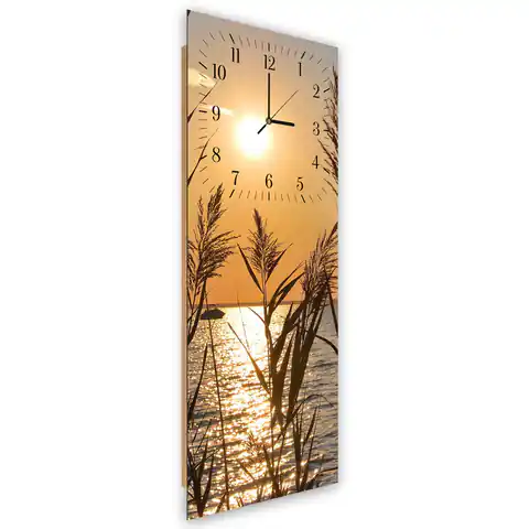 ⁨Obraz z zegarem, Trzciny o zachodzie słońca (Rozmiar 40x118)⁩ w sklepie Wasserman.eu