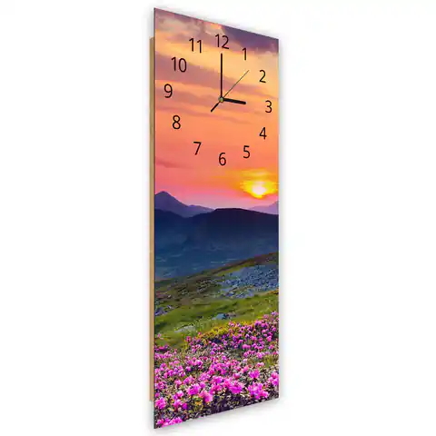 ⁨Obraz z zegarem, Górska łąka o zachodzie słońca (Rozmiar 25x65)⁩ w sklepie Wasserman.eu