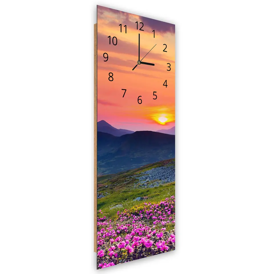 ⁨Picture with clock, Mountain meadow at sunset (Size 30x90)⁩ at Wasserman.eu