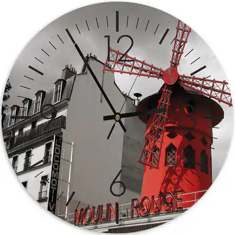 ⁨Obraz z zegarem, Moulin Rouge (Rozmiar 60x60)⁩ w sklepie Wasserman.eu