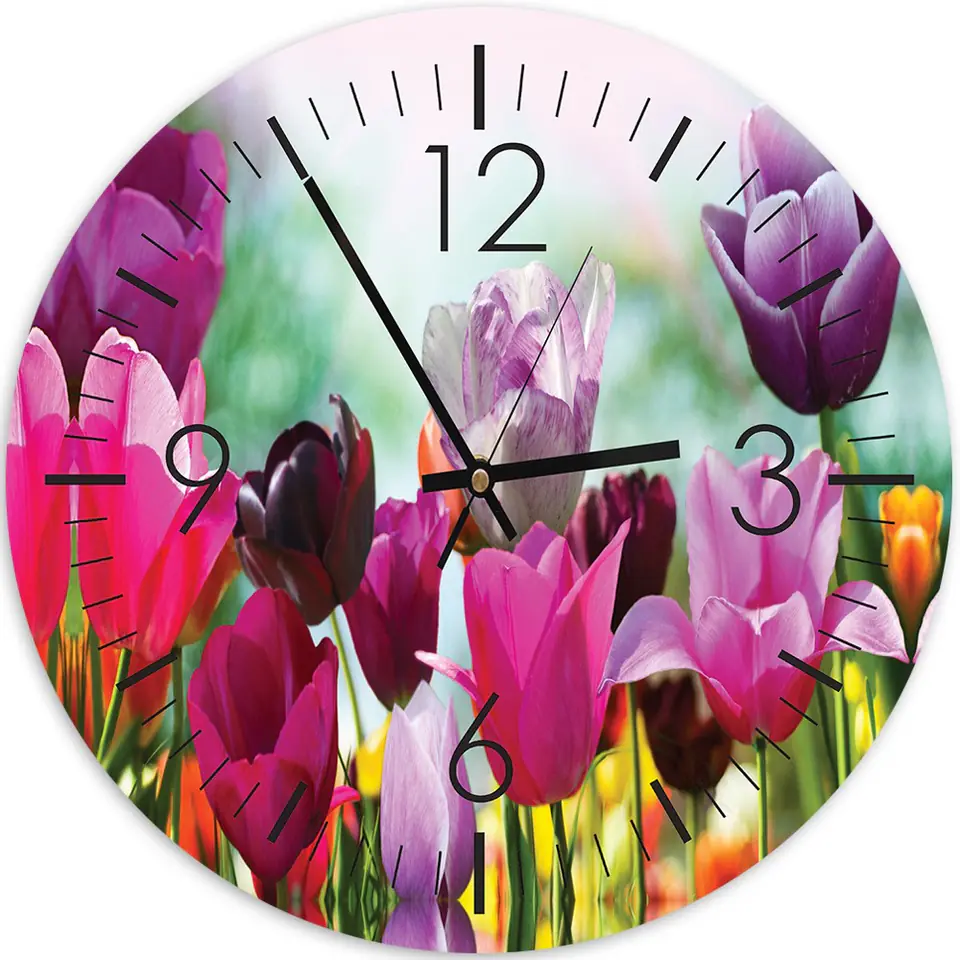 ⁨Picture with clock, Colorful tulips (Size 80x80)⁩ at Wasserman.eu