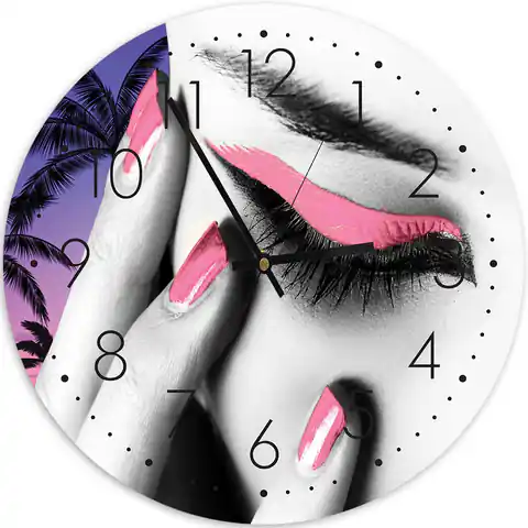 ⁨Obraz z zegarem, Różowy makijaż (Rozmiar 60x60)⁩ w sklepie Wasserman.eu