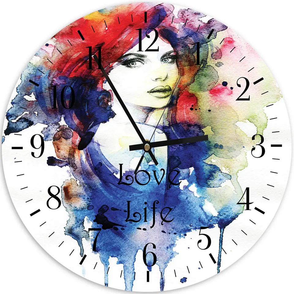 ⁨Picture with clock, Love life watercolor (Size 60x60)⁩ at Wasserman.eu