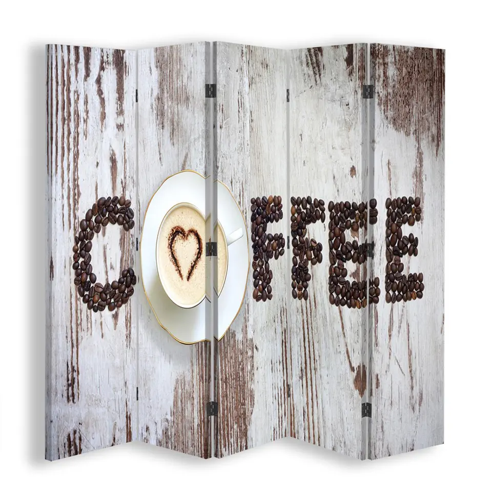 ⁨Parawan dwustronny, Napis Coffee z ziarenek kawy (Rozmiar 180x170)⁩ w sklepie Wasserman.eu