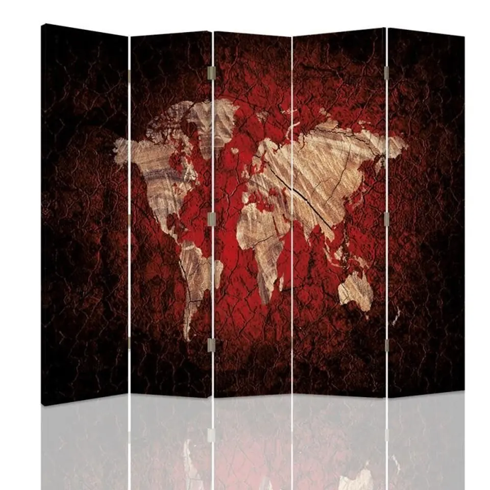 ⁨Double-sided screen, Rustic world map in red (Size 180x170)⁩ at Wasserman.eu