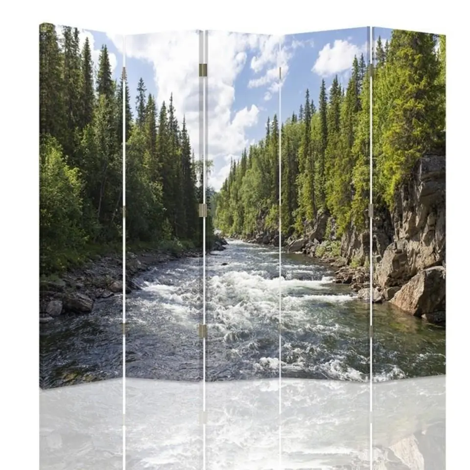 ⁨Parawan dwustronny, Rwąca rzeka w lesie (Rozmiar 180x170)⁩ w sklepie Wasserman.eu